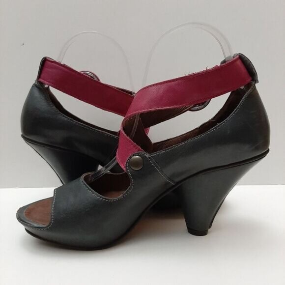 CHANII B Criss-Cross Straps Open Toe Low Platform Cone Heels Grey & Pink Sz 7 - Picture 10 of 15